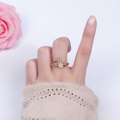 16K Gold Filled Multiple Daisy Flower Clear CZ Open Adjustable Ring