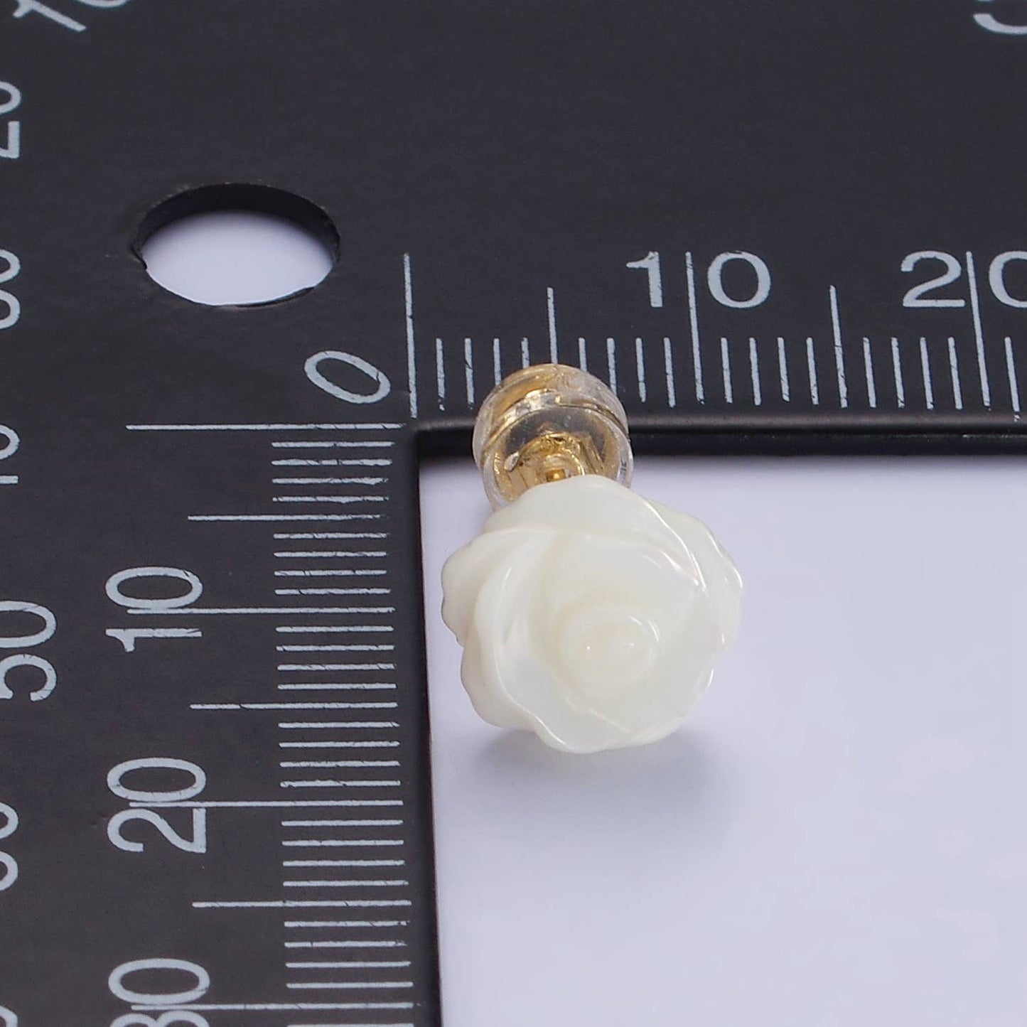 14K Gold Filled White Rose Flower Bud Shell Stud Earrings