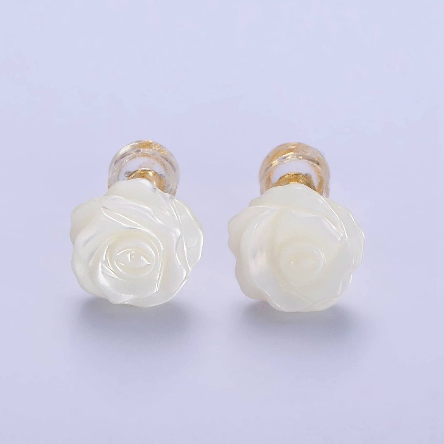 14K Gold Filled White Rose Flower Bud Shell Stud Earrings