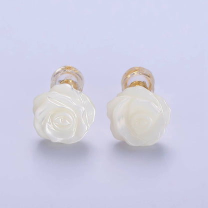 14K Gold Filled White Rose Flower Bud Shell Stud Earrings